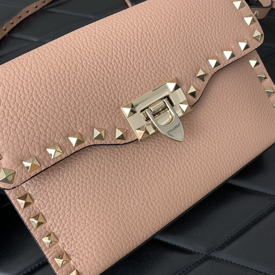 Valentino Garavani Rockstud Crossbody Bag in Nude Pink Grainy Calfskin